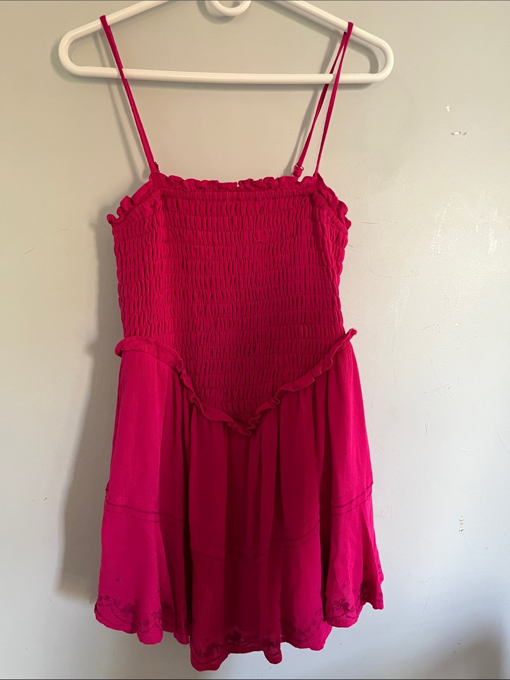 No Boundaries Hot Pink Smocked Sundress with Spaghetti Straps